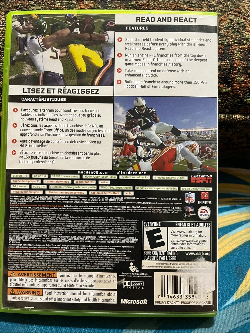Microsoft Xbox 360 Madden NFL 08 Game - Green/Black Cover
